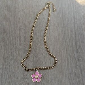 Gold Chain Necklace with Pink Flower Pendant